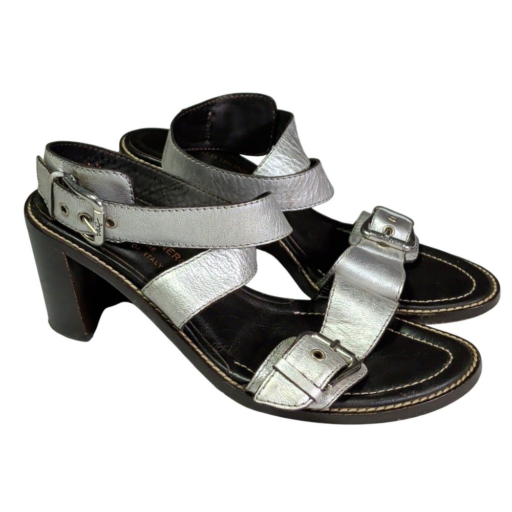 DONALD J Pliner Sandals Womens Size 8M Black Silver Leather Made In Italy Heeled
